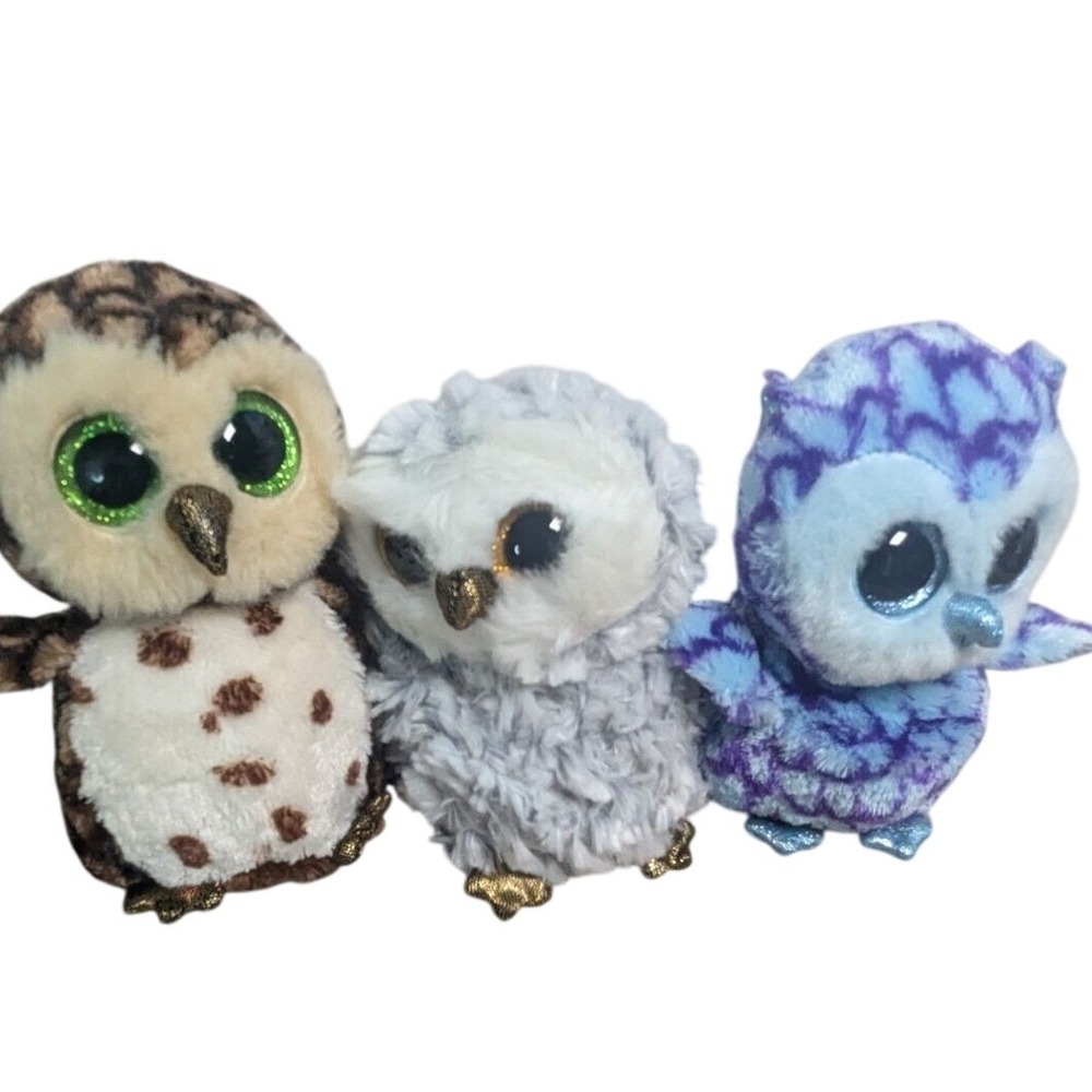 Ty Beanie Boos Owlette Sammy Oscar Plush Owl Trio 6" Stuffed animal toy birds